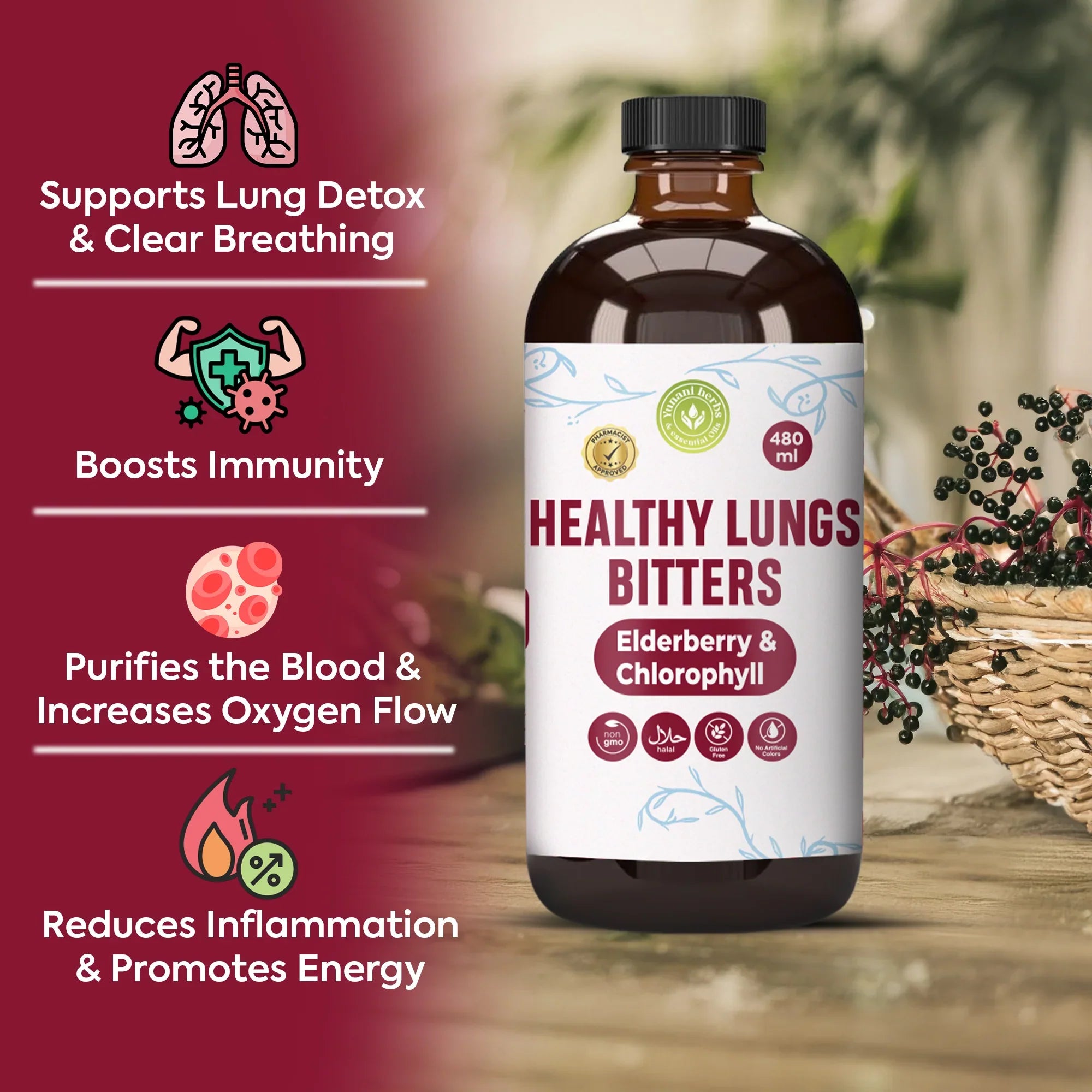 Healthy Lungs Bitters with Elderberry and Chlorophyl