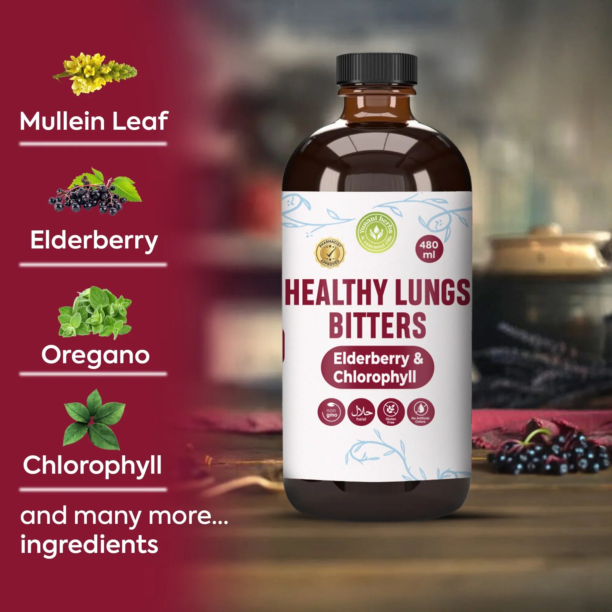 Healthy Lungs Bitters with Elderberry and Chlorophyl