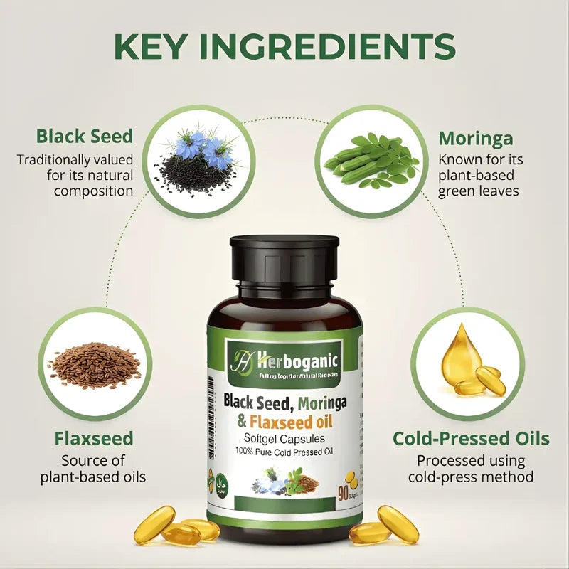 Black Seed, Moringa & Flaxseed Softgel Capsules