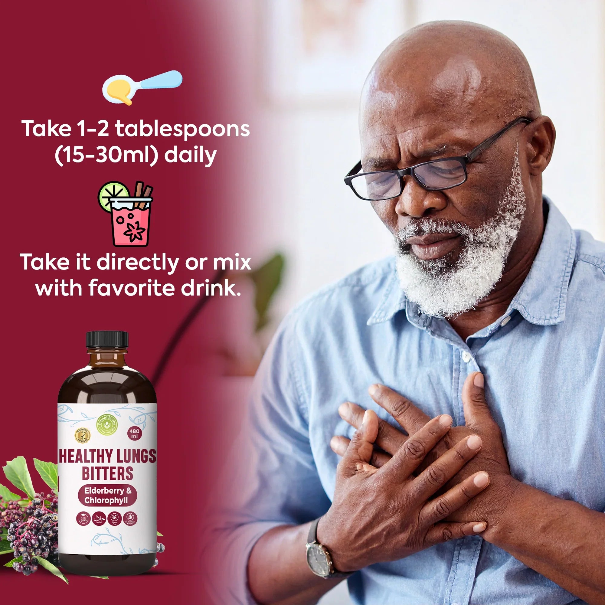 Healthy Lungs Bitters with Elderberry and Chlorophyl