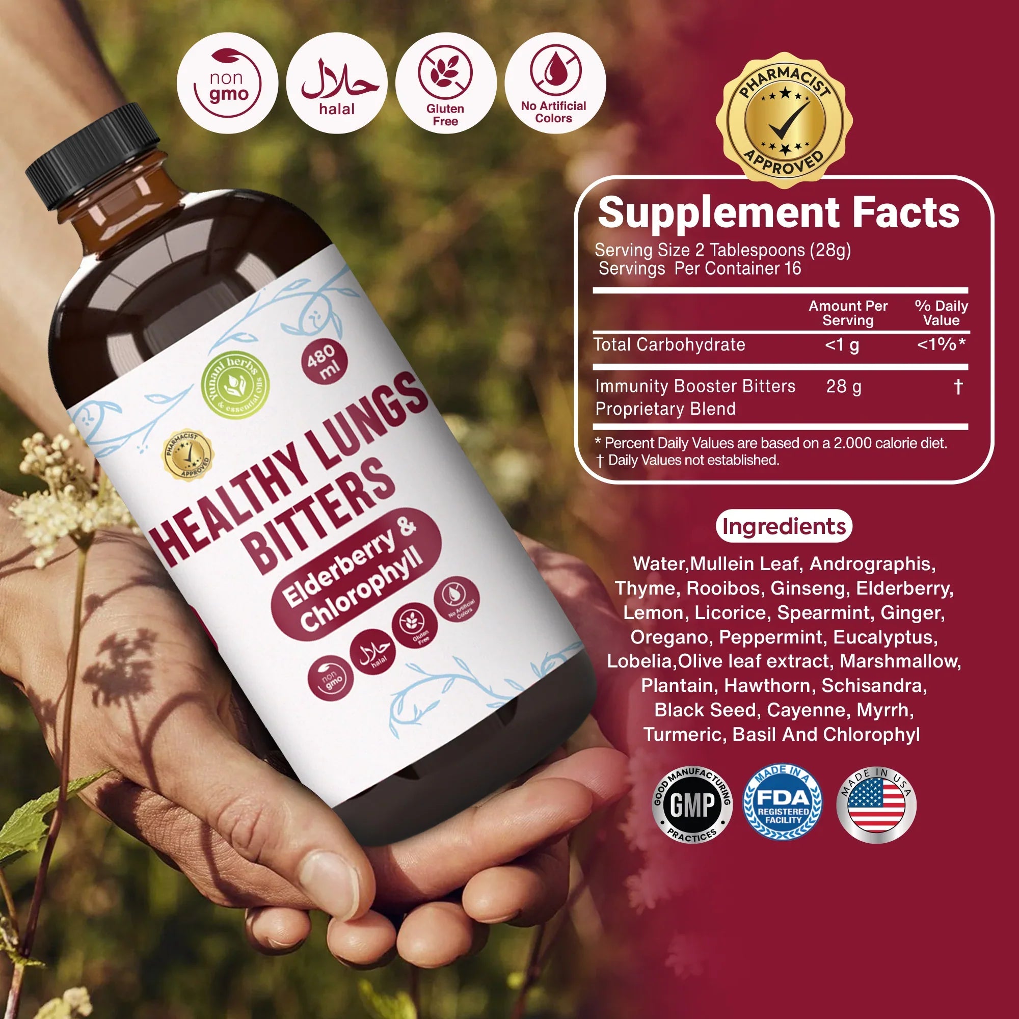 Healthy Lungs Bitters with Elderberry and Chlorophyl