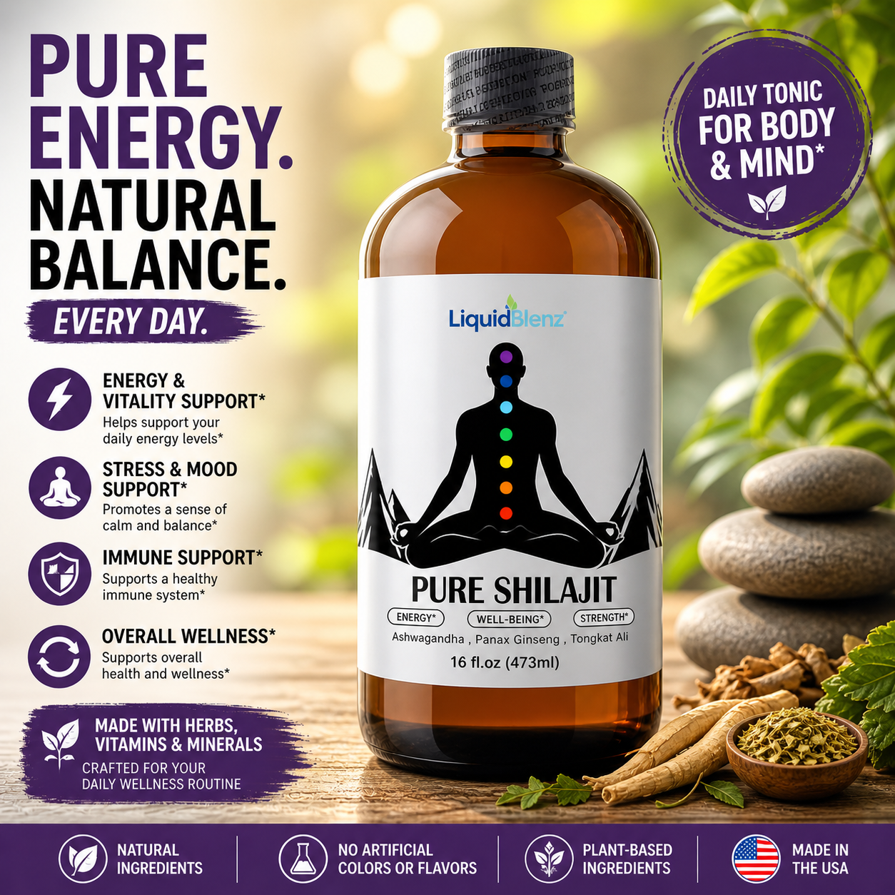 Pure Shilajit Tonic - Energy & Vitality Support - 16oz