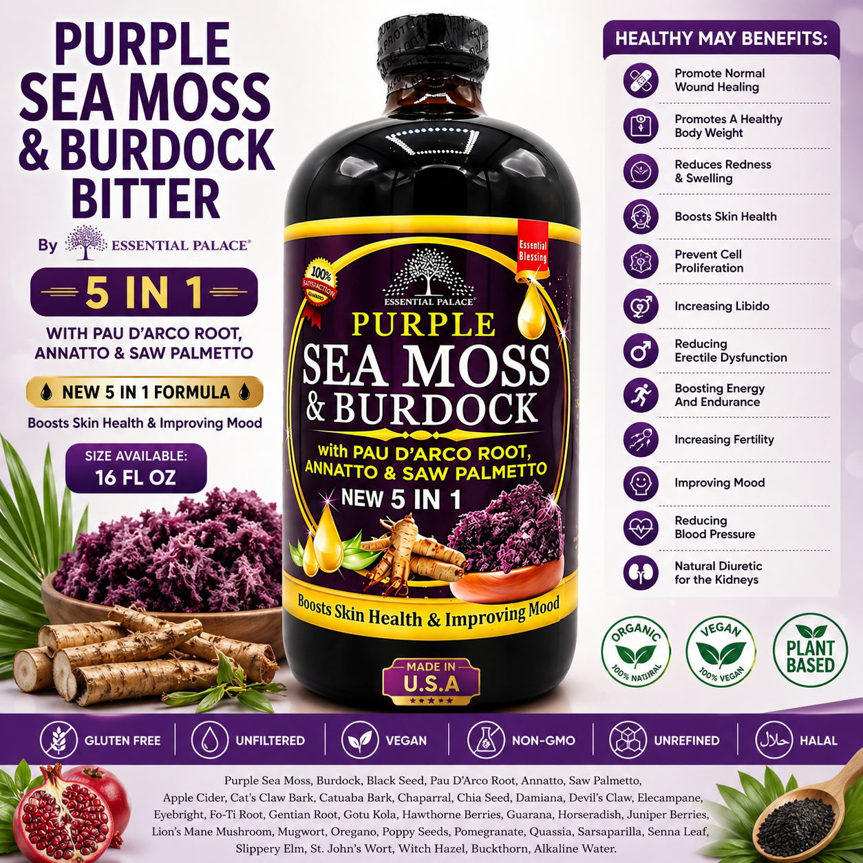 Purple Sea Moss & Burdock Bitter - 16oz