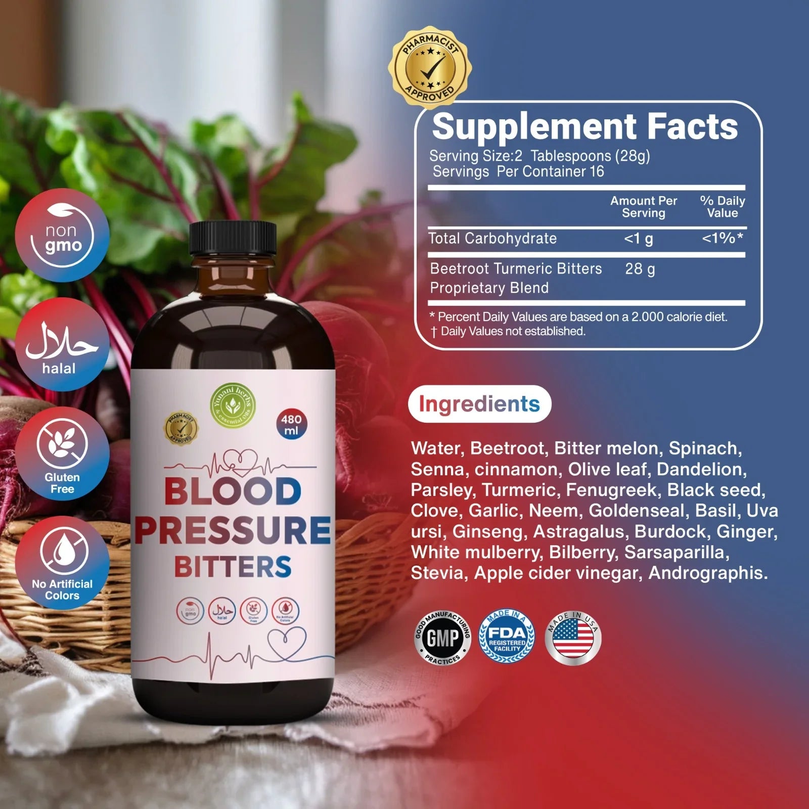 Blood Pressure Bitters – Herbal Wellness Blend  - 16oz